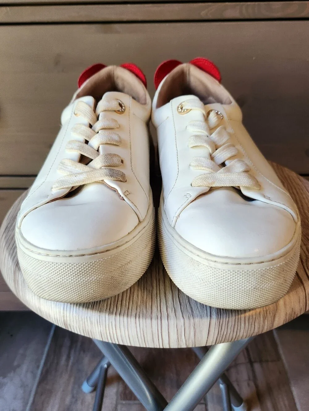 Betsey Johnson white trainers with red rhinestone hearts size 8M